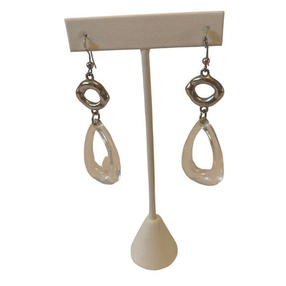 Silver Toned Clear Resin Hoops. Lightweight. Perfect for everyday wear. - Picture 1 of 5